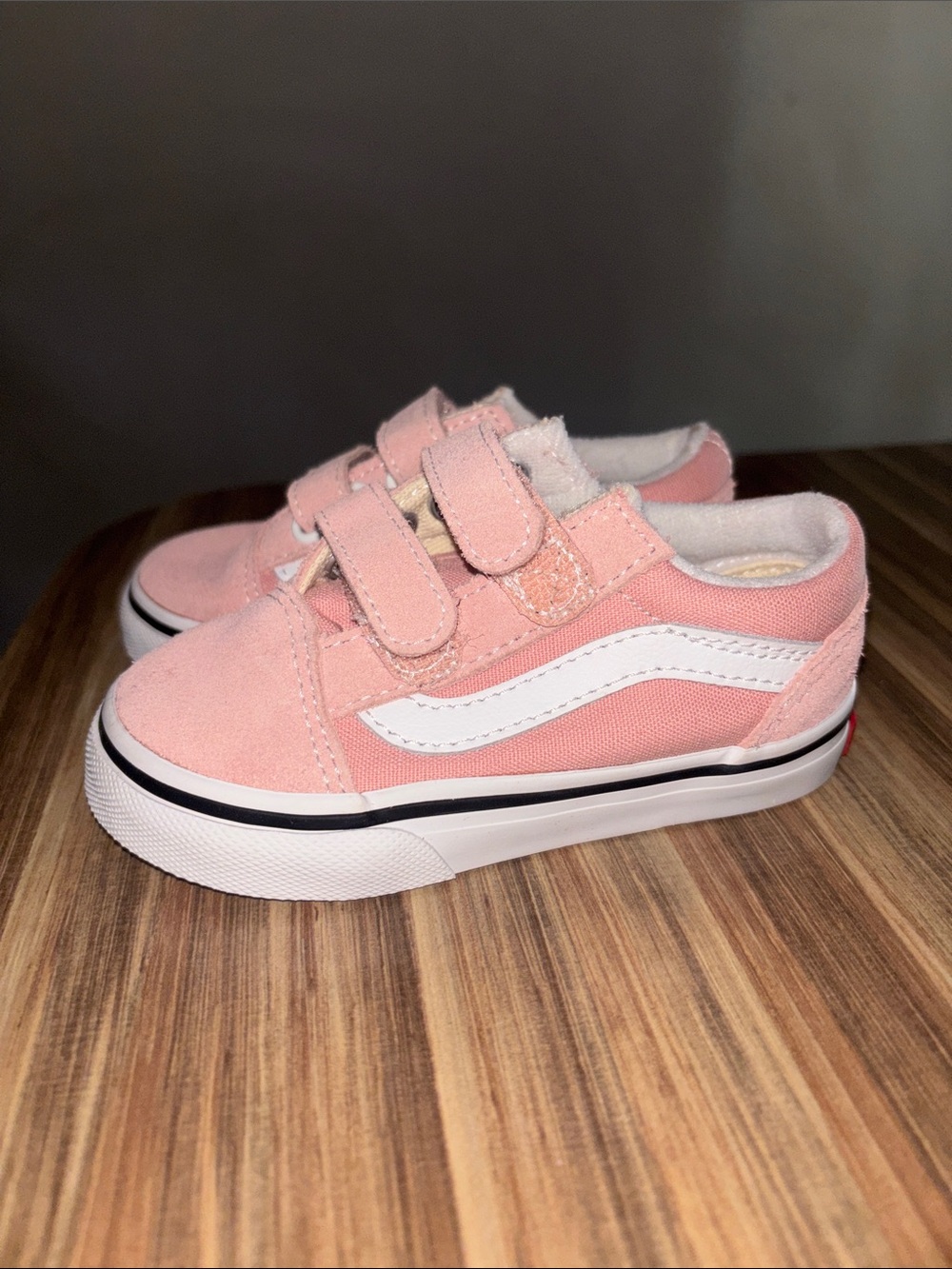 Vans Kids Pink Canvas Velcro Sneakers with White Side Stripe
